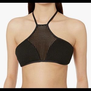 Red Carter Swim High Neck Mesh Bikini Top Black S
